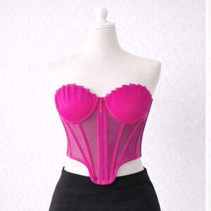 Pink Strapless corset Blouse with Mesh Detail